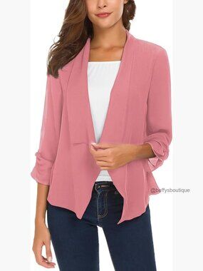 Lightweight Chiffon Blazer with Ruched Sleeves for Business Casual Wear